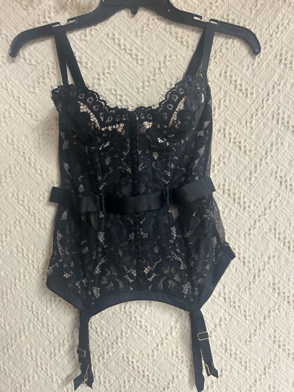 Victoria's Secret Black Lace Bustier with Satin Ribbon